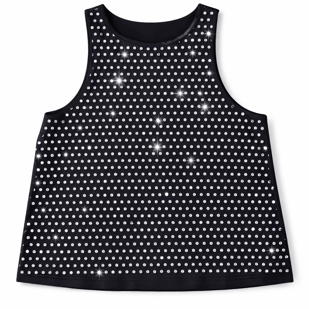 Maje Rhinestone Embellished Tank Top Sculptung Stretch Knit Black Crystal Top